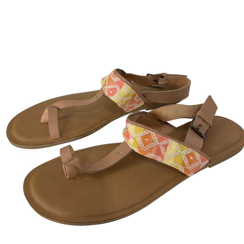 Toms Bree Womens Warm Beige Leather Chevron Embroidered Sandals Size 11